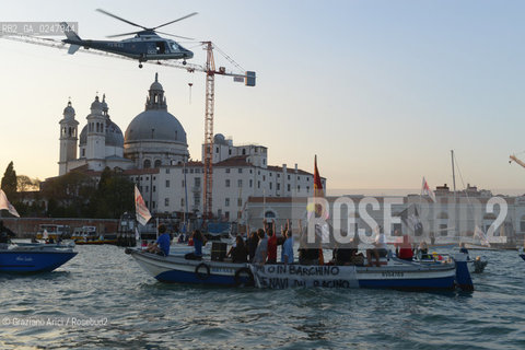 Venice 16/09/12 - A strong demonstration against big cruise ships revealing multiple unsustainable behaviours towards the city of Venice. A growing number of citizens associated in a group called NoGrandiNavi (NoBigShips) and are fighting for a greener and more human Venice. Nave ©Graziano Arici/Rosebud2