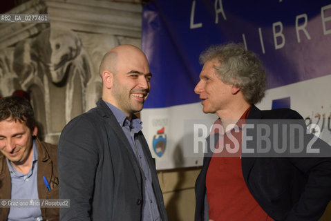 Venice 4 june 2013 writer and journalist Roberto Saviano and Gianfranco Bettin in Venice letteratura giornalista ©Graziano Arici/Rosebud2