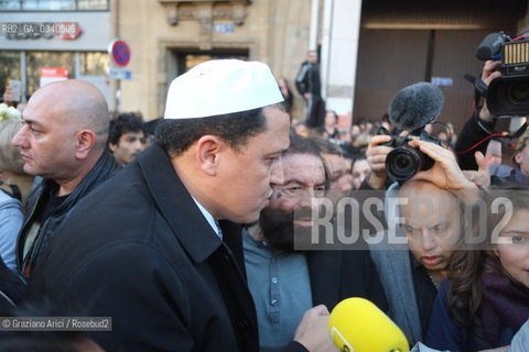 Paris 11-13-15 : The Imam of Paris and Marek Halter in front of Bataclan Theatre were was made the slaughter by the terroris ©Graziano Arici/Rosebud2