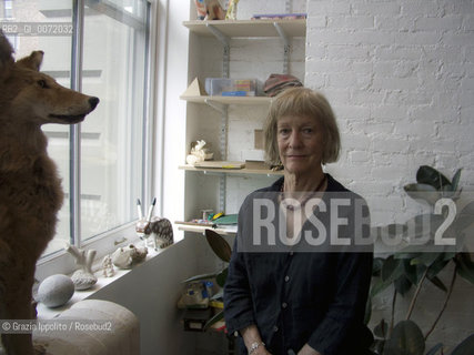 Joan Jonas, artist, performer, painter, sculptor, in her house in Soho, New York, with stuffed dog ©Grazia Ippolito/Rosebud2