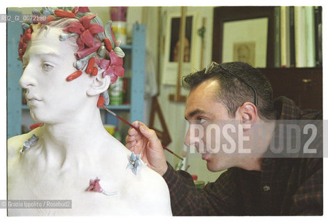 Livio Scarpella, sculptor and painter, gay, in his studio in Ghedi, Brescia.. ©Grazia Ippolito/Rosebud2