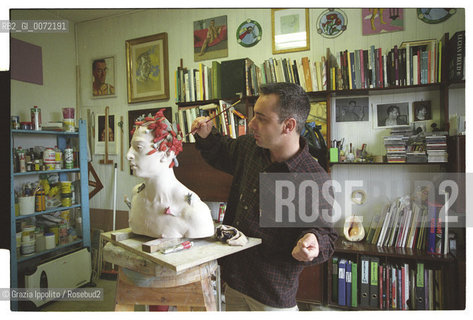 Livio Scarpella, sculptor and painter, italian, gay, in his studio in Ghedi, Brescia, Italy.. ©Grazia Ippolito/Rosebud2