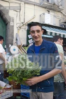 Actor of Gomorrah Ciro Petrone, selling vegetables at Pignasecca market, Naples, 10-2008 ©Grazia Ippolito/Rosebud2