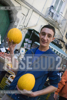 Actor of Gomorrah Ciro Petrone, selling vegetables at Pignasecca market, Naples, 10-2008 ©Grazia Ippolito/Rosebud2