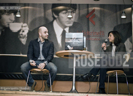 Italian writer and journalist, Roberto Saviano, living since 2006 under a permanent police escort, pictured in Milan during the presentation of his book Vieni via con me published by Feltrinelli ©Grazia Ippolito/Rosebud2