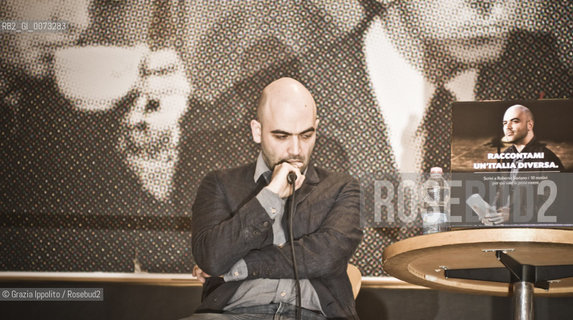 Italian writer and journalist, Roberto Saviano, living since 2006 under a permanent police escort, pictured in Milano during the presentation of his bookVieni via con me published by Feltrinelli. ©Grazia Ippolito/Rosebud2