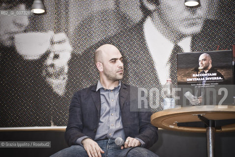 Italian writer and journalist, Roberto Saviano, living since 2006 under a permanent police escort, pictured in Milano during the presentation of his bookVieni via con me published by Feltrinelli. ©Grazia Ippolito/Rosebud2