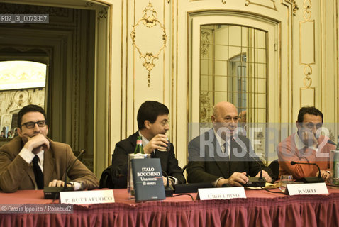 P.Buttafuoco,Italo Bocchino,Paolo Mieli,Michele Serra, during the presentation at Circolo della Stampa of the book Una storia di destraby I.Bocchino published by Longanesi ©Grazia Ippolito/Rosebud2