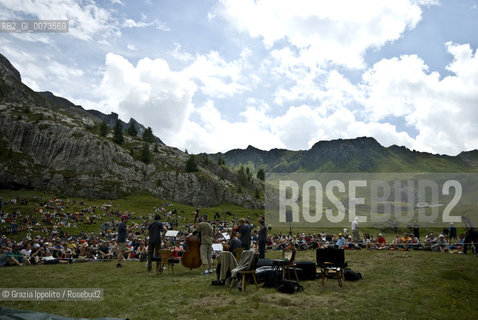 Berliner Philharmoniker Soloistes at Suoni delle Dolomiti in Trentino Alto Adige, during an open air concert, at Altopiano of Ciampac, over Alba di Canazei ©Grazia Ippolito/Rosebud2