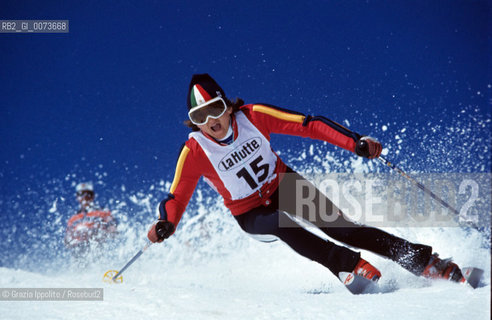 1973,Alp dHuez,Savoie,Italian skier Claudia Giordani in action.?razia Ippolito/blackarchives ©Grazia Ippolito/Rosebud2