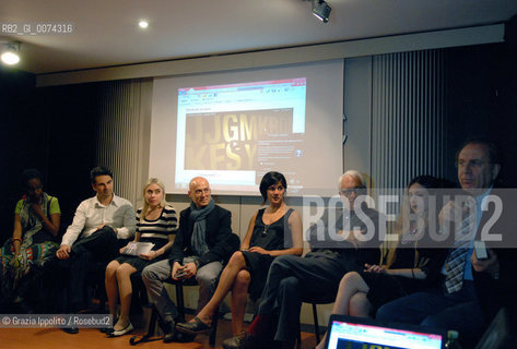 Michele mirabella, TV showman, at the Literature Festival Milano,at his right Viola Di Grado,F.La porta,Paola Soriga,M.Arcangeli,S.Rabuffetti,, Ale Agostini,I.Scega. ©Grazia Ippolito/Rosebud2