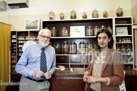 Francesco Novetti and Rossella Farinotti at Lerboristeria one of the shops who joined Arte in Sarpi and exposes some paintings of Luca Reffo ©Grazia Ippolito/Rosebud2