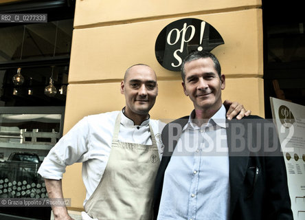 Simone Salvini, vegetarian and vegan master chef,in his restaurant Ops! in via Bergamo 56 , Rome , with Giancarlo Depollo, Manager ©Grazia Ippolito/Rosebud2