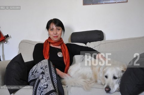 Antonella Ossorio, author of La Mammana published by Einaudi in her house in Naples with dog Anita ©Grazia Ippolito/Rosebud2
