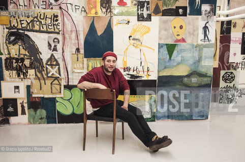 Thomas Berra,italian painter at his solo exhibition at Room gallery, 4,via Hayez, Milan..The artist T.B. is born in Desio 5-22-1986 ©Grazia Ippolito/Rosebud2