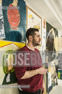 Thomas Berra,italian painter at his solo exhibition at Room gallery, 4,via Hayez, Milan..The artist T.B. is born in Desio 5-22-1986 ©Grazia Ippolito/Rosebud2