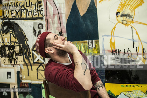 Thomas Berra,italian painter at his solo exhibition at Room gallery, 4,via Hayez, Milan..The artist T.B. is born in Desio 5-22-1986 ©Grazia Ippolito/Rosebud2