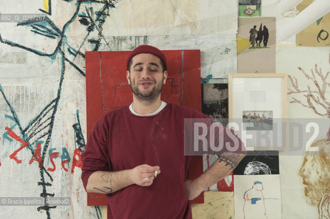 Thomas Berra,italian painter at his solo exhibition at Room gallery, 4,via Hayez, Milan..The artist T.B. is born in Desio 5-22-1986 ©Grazia Ippolito/Rosebud2