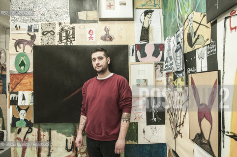 Thomas Berra,italian painter at his solo exhibition at Room gallery, 4,via Hayez, Milan..The artist T.B. is born in Desio 5-22-1986 ©Grazia Ippolito/Rosebud2