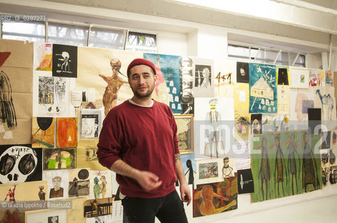 Thomas Berra,italian painter at his solo exhibition at Room gallery, 4,via Hayez, Milan..The artist T.B. is born in Desio 5-22-1986 ©Grazia Ippolito/Rosebud2
