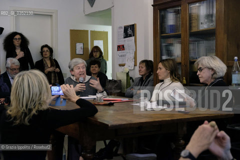 Valeria Parrella at Libreria delle Donne,Milano via P.Calvi,26 during the speech about her bookEnciclopedia della donna-aggiornamento di Valeria Parrellawith Luisa Muraro, philosopher and Rosaria Guacci editor and critic.Milan,21-4-17 ©Grazia Ippolito/Rosebud2