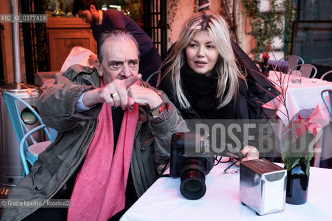 Rino Barillari, photographer named King of Paparazzi, the most important reporter of Dolce Vita in 1960 years, still shooting in Rome on 30 december 2018 in Piazza Navona, with his wife Antonella ©Grazia Ippolito/Rosebud2