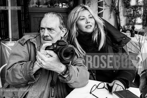 Rino Barillari, photographer named King of Paparazzi, the most important reporter of Dolce Vita in 1960 years, still shooting in Rome on 30 december 2018 in Piazza Navona, with his wife Antonella ©Grazia Ippolito/Rosebud2