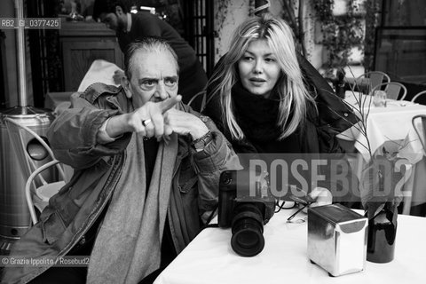 Rino Barillari, photographer named King of Paparazzi, the most important reporter of Dolce Vita in 1960 years, still shooting in Rome on 30 december 2018 in Piazza Navona, with his wife Antonella ©Grazia Ippolito/Rosebud2