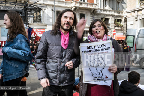 march 8-2019 Imma Cusmai and Roberto Banebianco supporter of women against Pillon decree, in Oberdan square in Milan ©Grazia Ippolito/Rosebud2