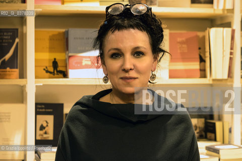 Olga Tokarczuk, polish writer, winner of The ManBooker Prize international 2018 with I Vagabondi at the presentation of the book at Verso bookstore in Porta Ticinese, Milan,18-03-2019 ©Grazia Ippolito/Rosebud2