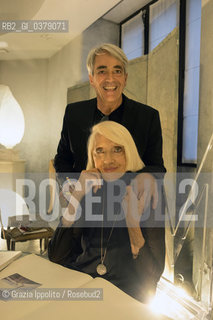 Marika Carniti Bollea, artist ,designer with son Marco, director of theater and opera , at the opening at Radio Monte Carlo in Milan of her exhibitions on 8-4-2019 ©Grazia Ippolito/Rosebud2