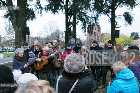 Milano piazza Segesta,11-12-2019 cerimonia per lapide e quercia piantumata in memoria di Giuseppe Pinelli , morto in seguito a una caduta dalla finestra della Questura di Milano, dove era stato portato perchè sospettato della strage di Piazza Fontana il 12-12-1969 ©Grazia Ippolito/Rosebud2