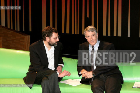 LA TRASMISSIONE ENIGMA PER RAI 3 CONDOTTA DA CORRADO AUGIAS  CORRADO AUGIAS CON IL CAPOSTRUTTURA DALESSANDRO ©Assunta Servello/Rosebud2