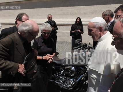 Rome, Vatican City, June 12 2013, Pope Francis and Harley Davidson delegation. ©FotografiaFelici/Rosebud2