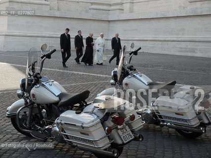 Rome, Vatican City, June 16, 2013.Le motociclette Harley Davidson della gendarmeria pontificia, the Harley Davidson of the Papal Police, Pope Francis. ©FotografiaFelici/Rosebud2