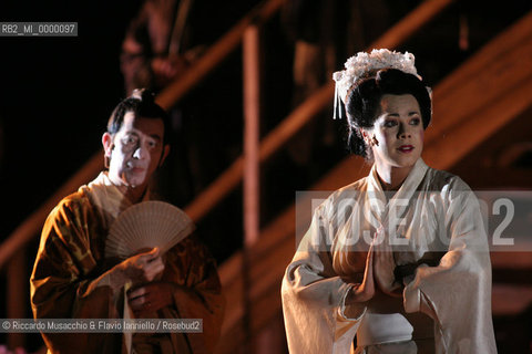 Jul 05 2006, Rome, Baths of Caracalla.Opera MADAMA BUTTERFLY .Booklet of Luigi Illica and Giuseppe Giacosa.Music of Giacomo Puccini .Opera Theatre Orchestra and Choir.Conductor: Donato Renzetti.Light and visual designer: Renzo Giacchieri.Coreographie: Hal Yamanouchi..In the picture: Madama Butterfly (Cio-Cio-San), Isabelle Kabatu.  ©Riccardo Musacchio & Flavio Ianniello/Rosebud2