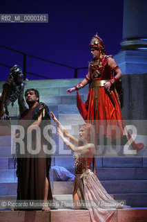 Roma,Opera Theatre 12 01 2007.Salome, from a booklet of Hedwig Lachmann, music by Richard Strauss, conductor Gunter Neuhold, director Giorgio Albertazzi, scene Lorenzo Fonda, costums Elena Mannini, Opera Theatre Orchestra..in the picture: Francesca Patane (Salome), Annoshah Golesorkhi (Jochanaan) and Mario Zeffiri (Narraboth).  ©Riccardo Musacchio & Flavio Ianniello/Rosebud2