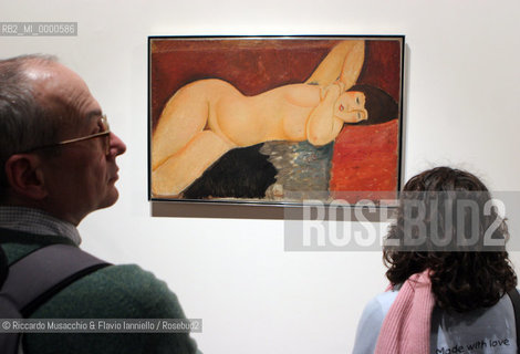 Roma, Complesso del Vittoriano 23 02 2006.Anteprima della mostra MODIGLIANI.nella foto: Nudo coricato con le mani unite 1917-1918.Ph Riccardo Musacchio & Flavio Ianniello  ©Riccardo Musacchio & Flavio Ianniello/Rosebud2