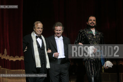 18 Jan 2006 Rome Opera Theatre..Don Giovanni. Music Wolfgang Amadeus Mozart..Opera Theatre Orchestra and chorus..Director: Franco Zeffirellli.Conductor: Hubert Saudant.In the picture: the director Franco Zeffirelli, the conductor Hubert Saudant and Marco Vinco (Don Giovanni).  ©Riccardo Musacchio & Flavio Ianniello/Rosebud2