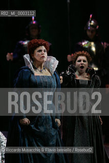 Mar 21 2005 , Opera Theatre of Rome.MARIA STUARDA composed by Gaetano Donizetti.director and costume designer: Francesco Esposito.conductor: Riccardo Frizza.Scene: Italo Grassi.In The picture: Elisabetta: Marianna Pentcheva, Maria Stuarda: Mariella Devia.  ©Riccardo Musacchio & Flavio Ianniello/Rosebud2