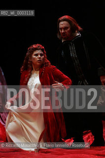 Mar 21 2005 , Opera Theatre of Rome.MARIA STUARDA composed by Gaetano Donizetti.director and costume designer: Francesco Esposito.conductor: Riccardo Frizza.Scene: Italo Grassi.In the picture: Elisabetta: Marianna Pentcheva, Roberto: Dario Schmunck .  ©Riccardo Musacchio & Flavio Ianniello/Rosebud2