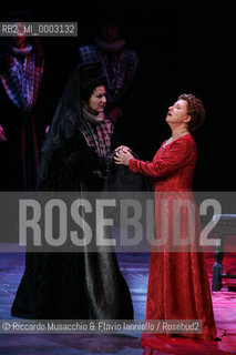 Mar 21 2005 , Opera Theatre of Rome.MARIA STUARDA composed by Gaetano Donizetti.director and costume designer: Francesco Esposito.conductor: Riccardo Frizza.Scene: Italo Grassi.In the picture: Maria Stuarda: Mariella Devia, Anna: Esther Andaloro.  ©Riccardo Musacchio & Flavio Ianniello/Rosebud2