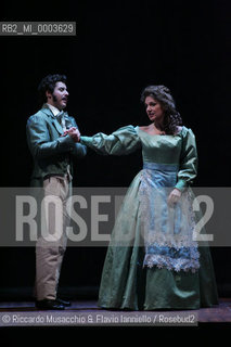 Roma, Teatro dell Opera 20 11 2005.La Sonnambula. Musica di Vincenzo Bellini.Regia Pier Francesco Maestrini.Direttore dêorchestra Bruno Campanella.Scene e costumi Alfredo Troisi.Nella foto: Cinzia Forte (Amina) e Dmitri Korchak (Elvino).Ph Riccardo Musacchio  ©Riccardo Musacchio & Flavio Ianniello/Rosebud2