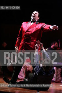 Rome, Auditorium Parco della Musica 16 02 2006.The Rakes Progress an Igor Stravinskij opera.Orchestra and Choir of the Accademia Nazionale di Santa Cecilia, conductor Daniele Gatti, director Lorenzo Mariani, scene and costums Maurizio Balo.in the picture: the tenore Rainer Trost (Tom Rakewell) and the baritono James Morrison (Nick Shadow).  ©Riccardo Musacchio & Flavio Ianniello/Rosebud2