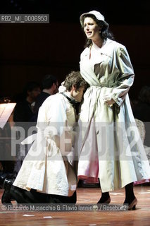 Rome, Auditorium Parco della Musica 16 02 2006.The Rakes Progress an Igor Stravinskij opera.Orchestra and Choir of the Accademia Nazionale di Santa Cecilia, conductor Daniele Gatti, director Lorenzo Mariani, scene and costums Maurizio Balo.in the picture: the Soprano Ellie Dehn (Anne) and the tenore Rainer Trost (Tom Rakewell).  ©Riccardo Musacchio & Flavio Ianniello/Rosebud2
