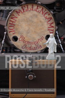 Rome, Auditorium Music Park Jul 10 2011.Luglio suona bene.John Mellencamp in concert.No Better Than This Tour.In the picture: religious statue and drums.  ©Riccardo Musacchio & Flavio Ianniello/Rosebud2