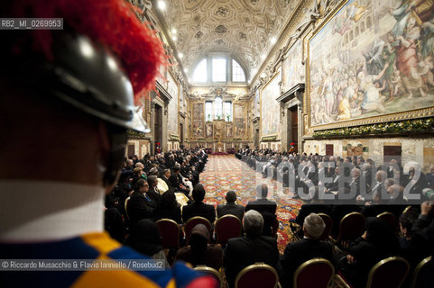 Città del Vaticano 07 01 2013 Udienza del Santo Padre Benedetto XVI al Corpo Diplomatico accreditato presso la Santa Sede per la presentazione degli auguri per il nuovo anno.. ©Riccardo Musacchio & Flavio Ianniello/Rosebud2