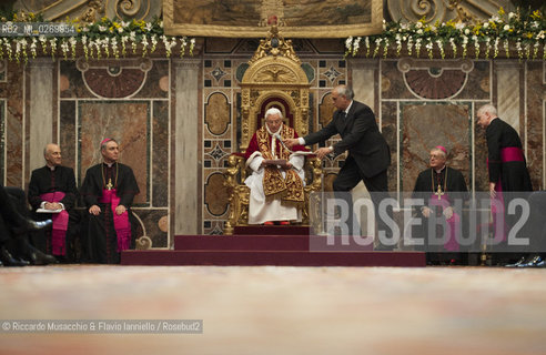 Città del Vaticano 07 01 2013 Udienza del Santo Padre Benedetto XVI al Corpo Diplomatico accreditato presso la Santa Sede per la presentazione degli auguri per il nuovo anno.. ©Riccardo Musacchio & Flavio Ianniello/Rosebud2