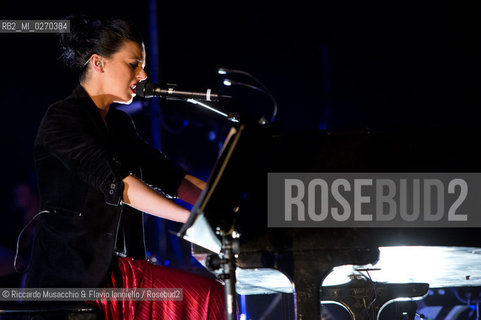 Rome Auditorium Music Park Feb 20 2013.Italian indie rock band Baustelle in concert Fantasma..Francesco Bianconi - lyrics, vocals, guitar, keyboard.Rachele Bastreghi - vocals, keyboard, percussion.Claudio Brasini - guitarEnsemble Simphony Orchestra.  ©Riccardo Musacchio & Flavio Ianniello/Rosebud2