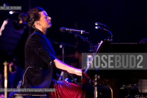 Rome Auditorium Music Park Feb 20 2013.Italian indie rock band Baustelle in concert Fantasma..Francesco Bianconi - lyrics, vocals, guitar, keyboard.Rachele Bastreghi - vocals, keyboard, percussion.Claudio Brasini - guitarEnsemble Simphony Orchestra.  ©Riccardo Musacchio & Flavio Ianniello/Rosebud2